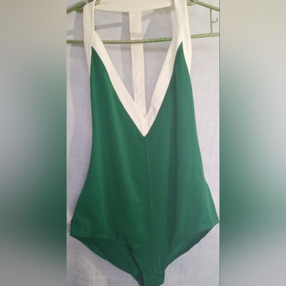 VALENTINO SPA TWO TONE ONE PIECE SWIMSUIT GREEN/CREAM SIZE S NEW WITH TAGS